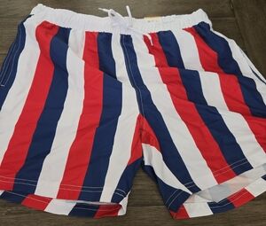 Red and White Striped Swim Trunks Quick-Drying